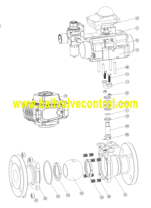 Flange end pneumatic floating ball valve structure