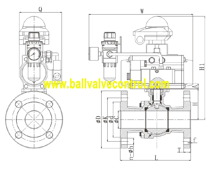 Flange end pneumatic floating ball valve