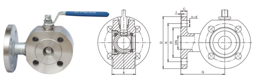 Wafer type 3 way ball valve 