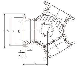 120 degree Y type ball valve structure